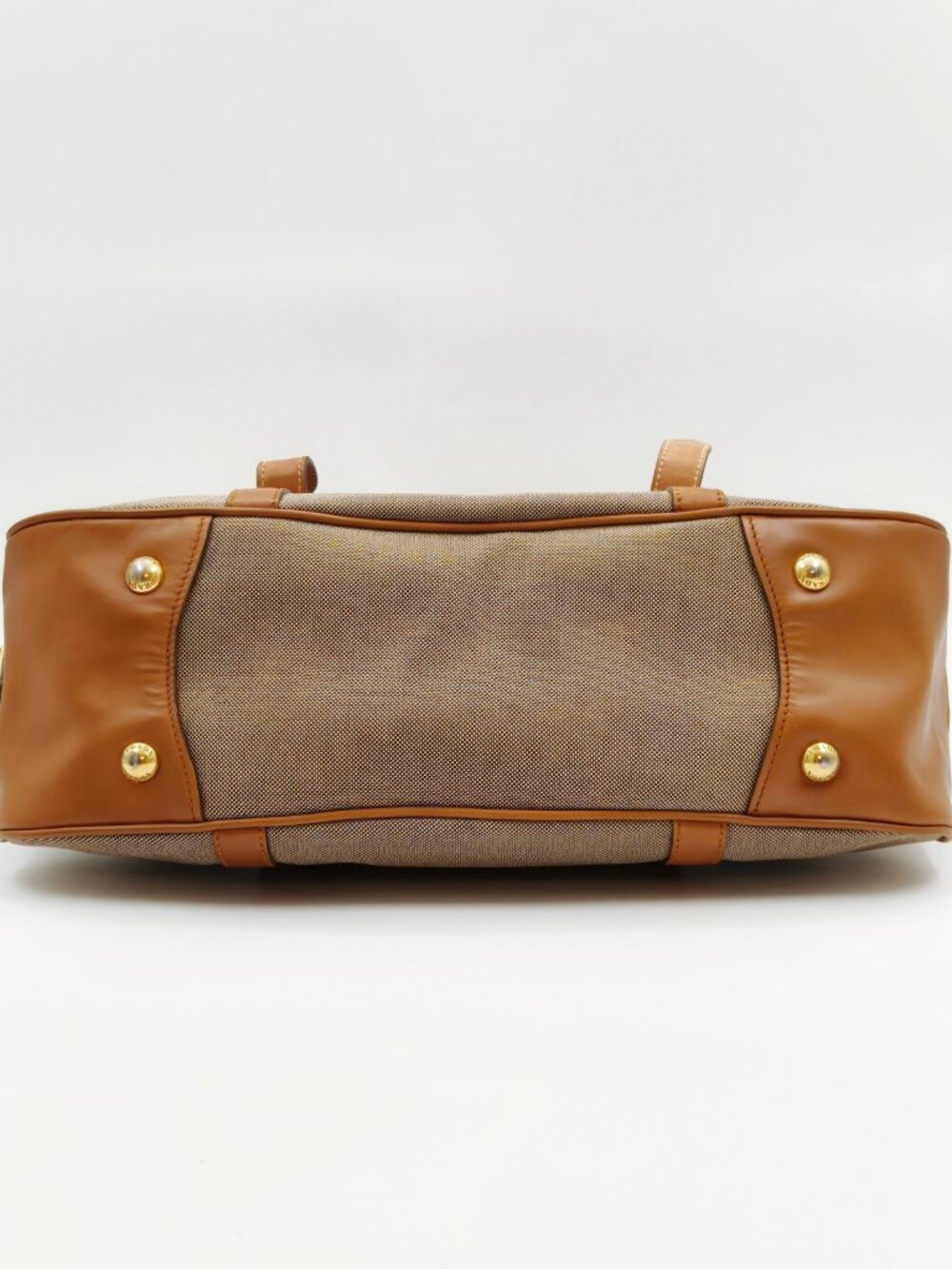 Prada Canapa Canvas Leather Satchel Handbag Brown Logo Top Handle Bag - Picture 6 of 13